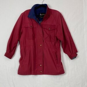 London Fog Hooded Jacket Red and Blue Utility Jacket Size 8 Reg Vintage